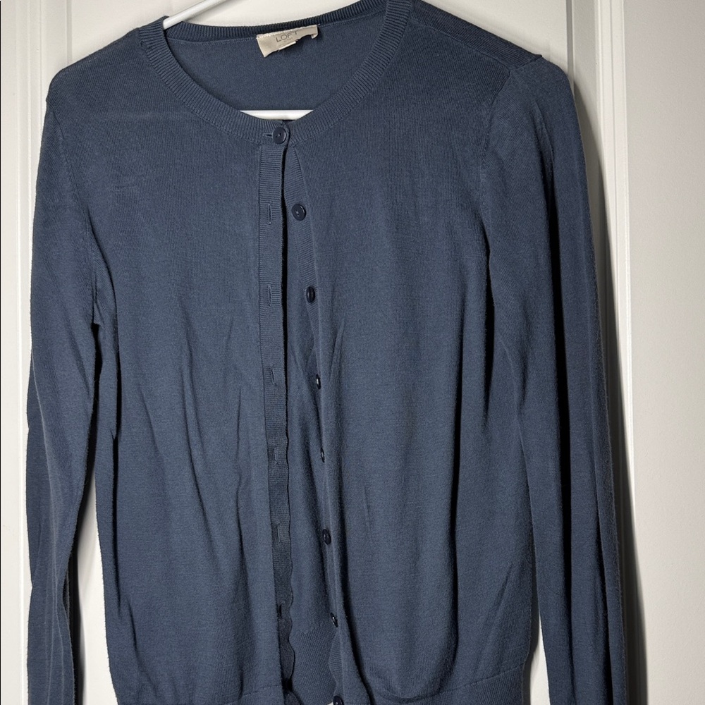 LOFT Outlet Light Blue Crewneck Button-Front Cardigan